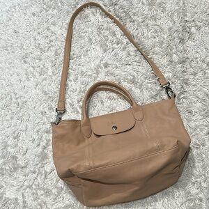 Longchamp Le Pliage Cuir Leather Handbag in Sandy color